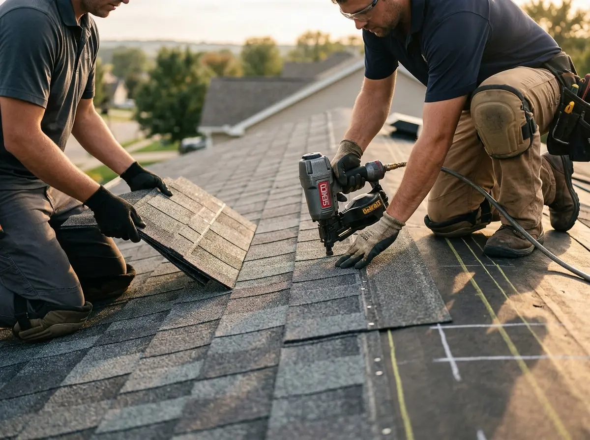 Professional roofer working on a residential roof in Mount Kisco